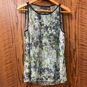 Dkny black and blue floral sheer sleeveless high neck tunic‎ top